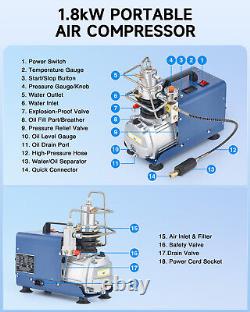 CREWORKS PCP Air Compressor 4500psi 30MPa Auto Stop High Pressure Air Compressor