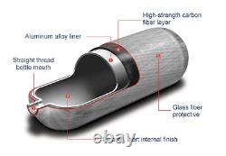 Cylindre en fibre de carbone HPA 0,37L 4500Psi 300Bar 30Mpa 370cc haute pression